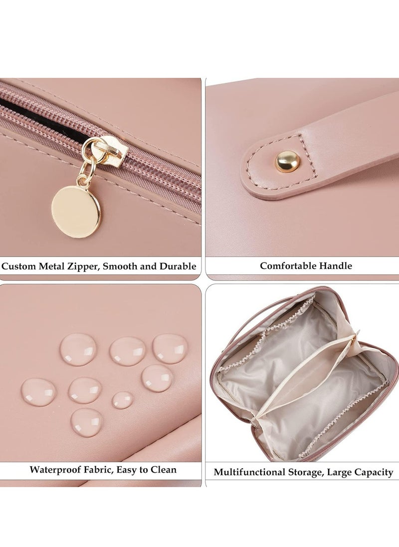 OUYoo Large Capacity Travel Cosmetic Bag, Multifunction Organizer Storage Bag, Leather Waterproof Bag, Makeup Bag with Handle and Dividers, Skincare Dispenser, Toiletry Bag for Women  - Image 3