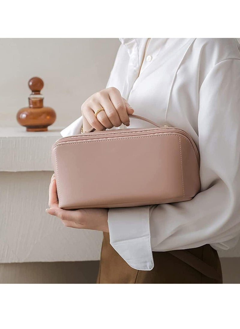 OUYoo Large Capacity Travel Cosmetic Bag, Multifunction Organizer Storage Bag, Leather Waterproof Bag, Makeup Bag with Handle and Dividers, Skincare Dispenser, Toiletry Bag for Women  - Image 4