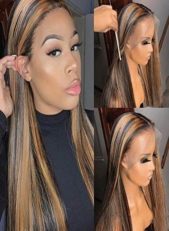 Smartinnov Glueless 1B/30 Balayage Wig Human Hair 30 Inch Black Highlighted Honey Blonde Lace Front Wig 150% Desnity Pre Plucked 13x4 HD Transparent Lace Wig with Baby Hair Bleached Knots Wear and Go for Women - Image 4