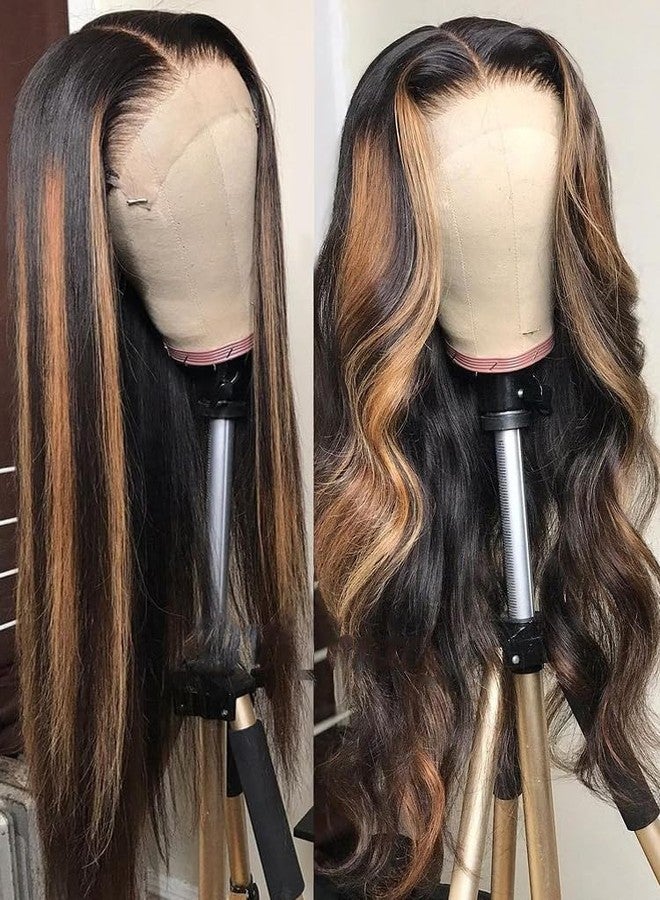 Smartinnov Glueless 1B/30 Balayage Wig Human Hair 30 Inch Black Highlighted Honey Blonde Lace Front Wig 150% Desnity Pre Plucked 13x4 HD Transparent Lace Wig with Baby Hair Bleached Knots Wear and Go for Women - Image 2