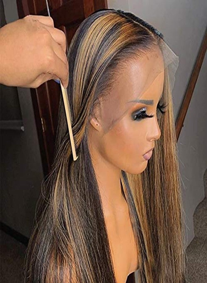 Smartinnov Glueless 1B/30 Balayage Wig Human Hair 30 Inch Black Highlighted Honey Blonde Lace Front Wig 150% Desnity Pre Plucked 13x4 HD Transparent Lace Wig with Baby Hair Bleached Knots Wear and Go for Women - Image 3