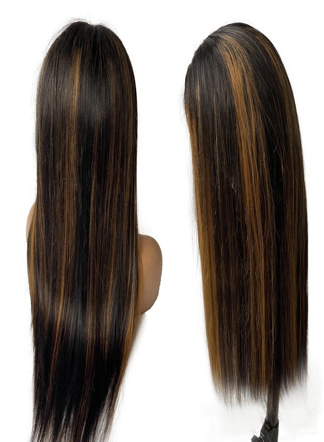 Smartinnov Glueless 1B/30 Balayage Wig Human Hair 30 Inch Black Highlighted Honey Blonde Lace Front Wig 150% Desnity Pre Plucked 13x4 HD Transparent Lace Wig with Baby Hair Bleached Knots Wear and Go for Women - Image 5