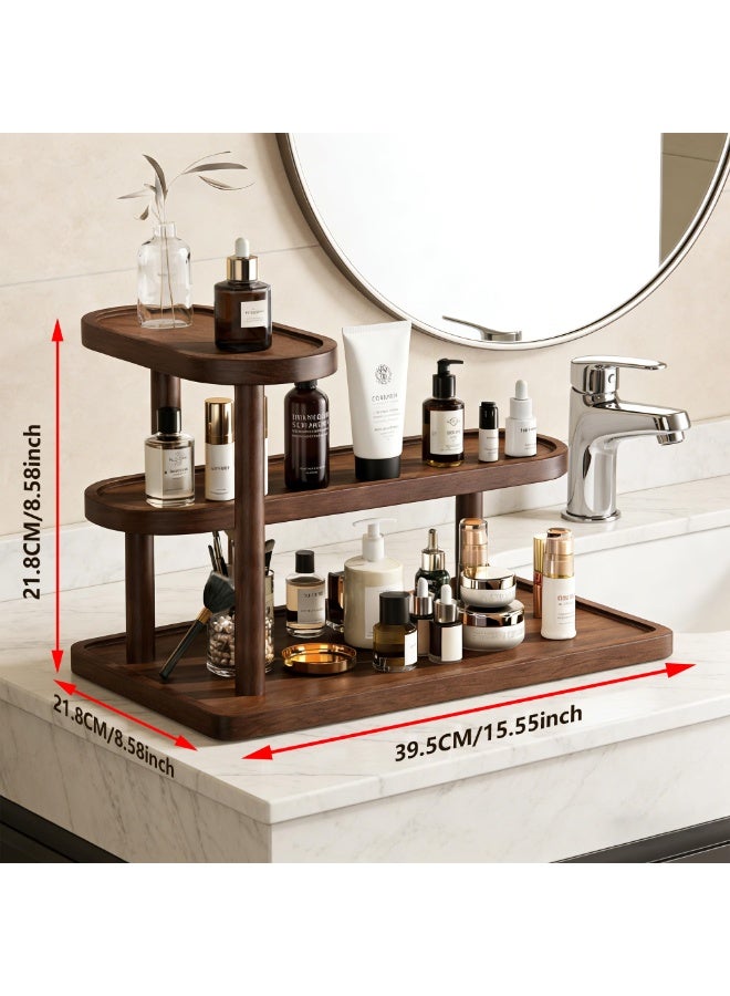 Solid Wood 3-Tier Bathroom Counter Organizer, Vanity & Makeup Storage Shelf - Image 2