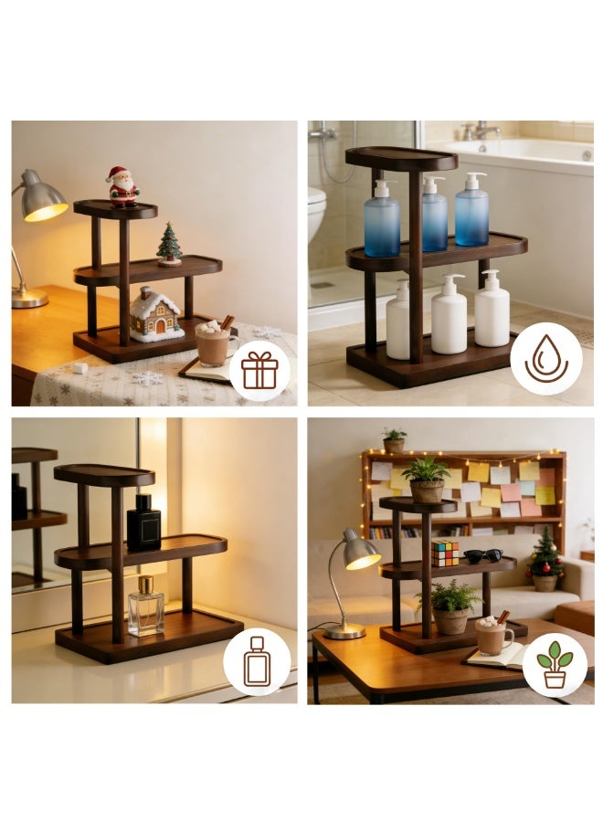 Solid Wood 3-Tier Bathroom Counter Organizer, Vanity & Makeup Storage Shelf - Image 4