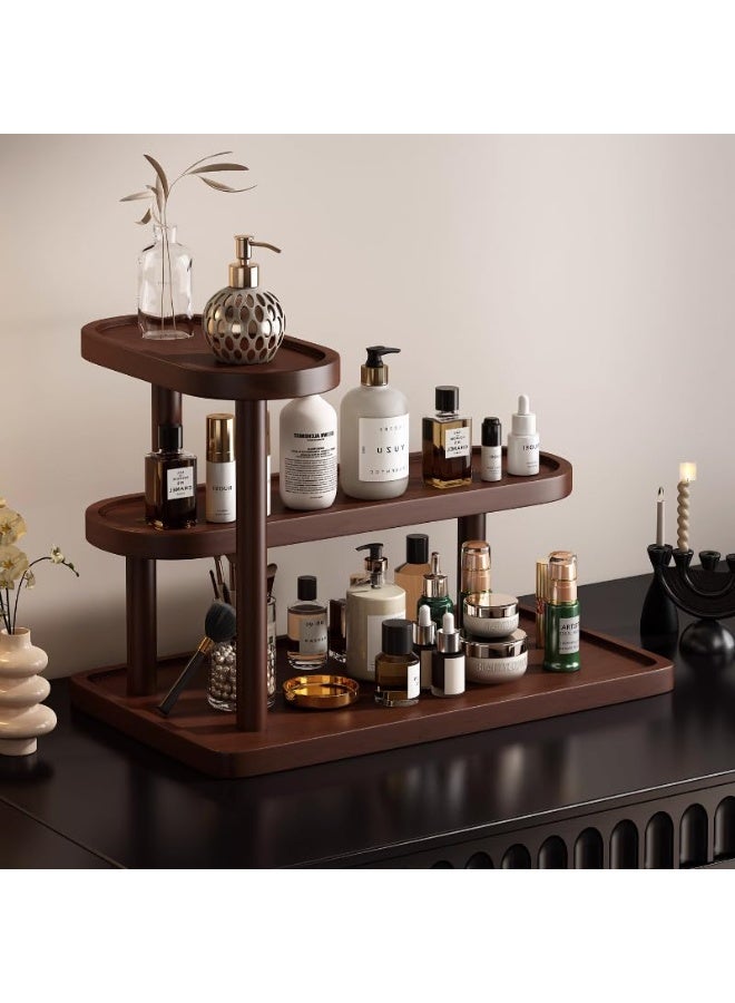 Solid Wood 3-Tier Bathroom Counter Organizer, Vanity & Makeup Storage Shelf - Image 1