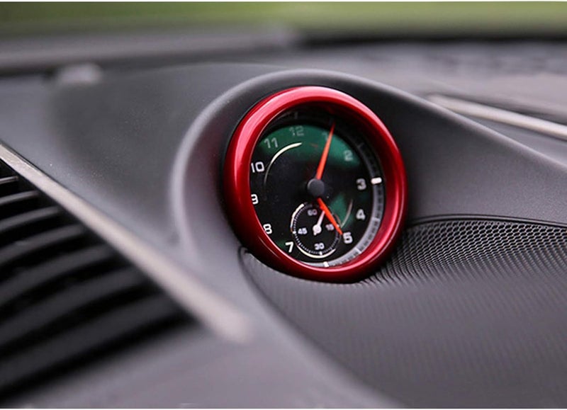 TLIFORT Dashboard Center Clock Surrounding Compass Cover Aluminum Ring Emblem Sticker for Porsche 911 718 Cayenne Macan Panamera, etc.(Red) - Image 3