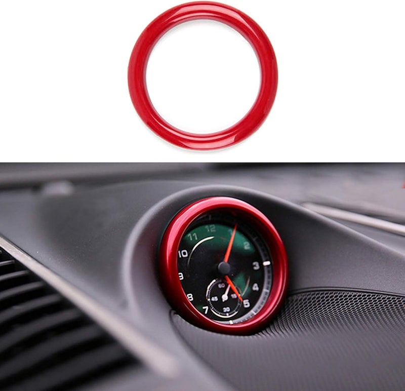 TLIFORT Dashboard Center Clock Surrounding Compass Cover Aluminum Ring Emblem Sticker for Porsche 911 718 Cayenne Macan Panamera, etc.(Red) - Image 1