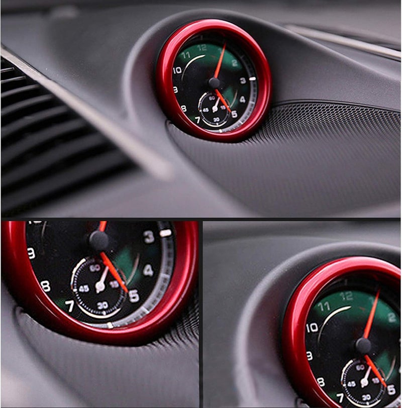TLIFORT Dashboard Center Clock Surrounding Compass Cover Aluminum Ring Emblem Sticker for Porsche 911 718 Cayenne Macan Panamera, etc.(Red) - Image 2
