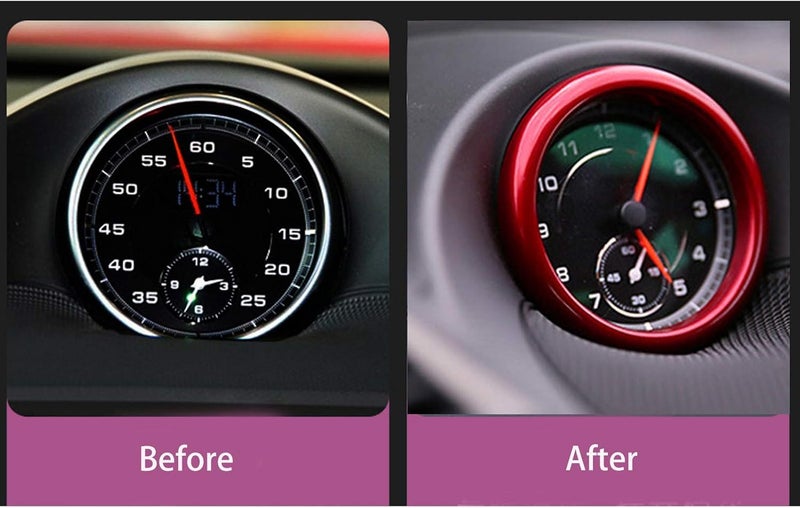 TLIFORT Dashboard Center Clock Surrounding Compass Cover Aluminum Ring Emblem Sticker for Porsche 911 718 Cayenne Macan Panamera, etc.(Red) - Image 4