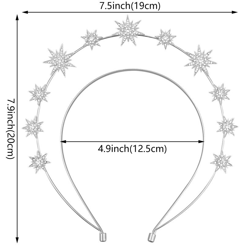 Aswewamt Silver Star Halo Crown Crystal Goddess Headband Rhinestone Halo Wedding Tiara Glitter Bridal Hair Band Headpiece Accessories for Women Girls - Image 2