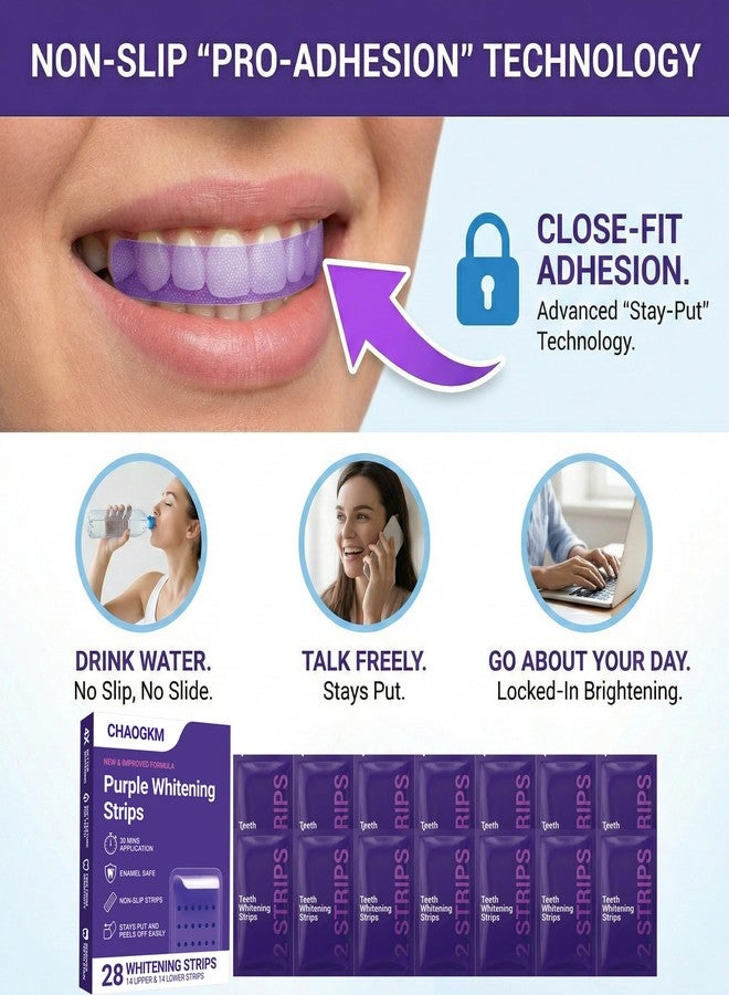 CHAOGKM Purple Teeth Whitening Strips, Gentle Daily Purple Whitening Strips for Surface Stain Reduction & Natural Shine, Enamel Safe & Low-Sensitivity, Portable Purple Teeth Care Strips 28 Count (Pack of 1 - Image 5