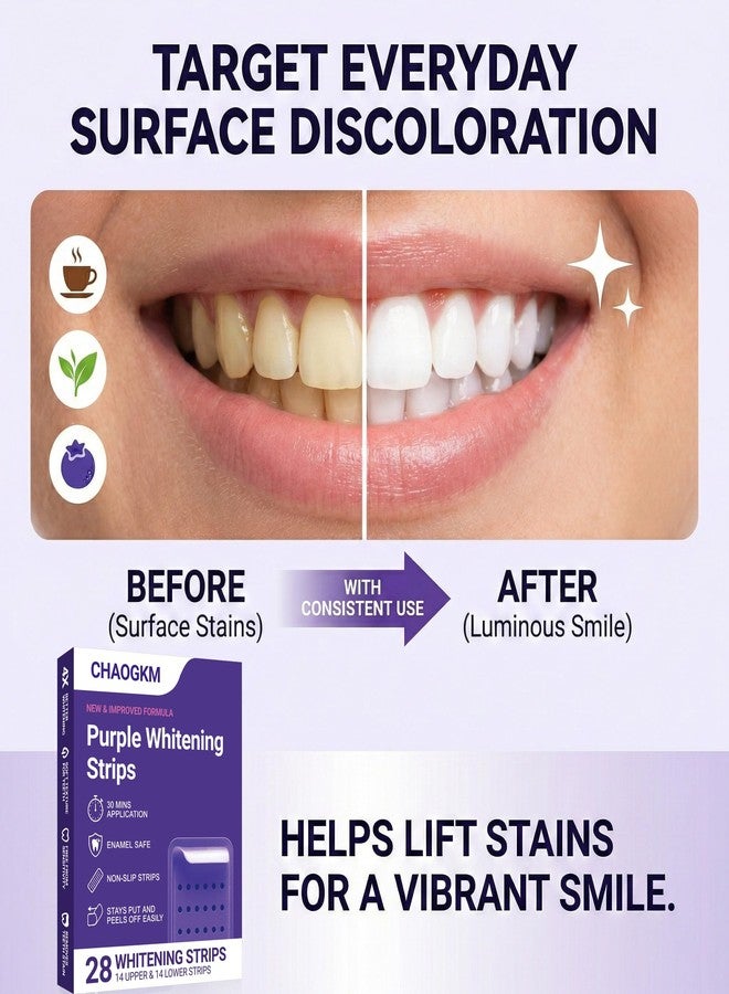 CHAOGKM Purple Teeth Whitening Strips, Gentle Daily Purple Whitening Strips for Surface Stain Reduction & Natural Shine, Enamel Safe & Low-Sensitivity, Portable Purple Teeth Care Strips 28 Count (Pack of 1 - Image 2