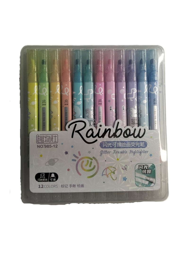 SuperGlow 12-Pack Neon Highlighter Markers - Bright Assorted Colors with Comfortable Soft Grip- Glittery
