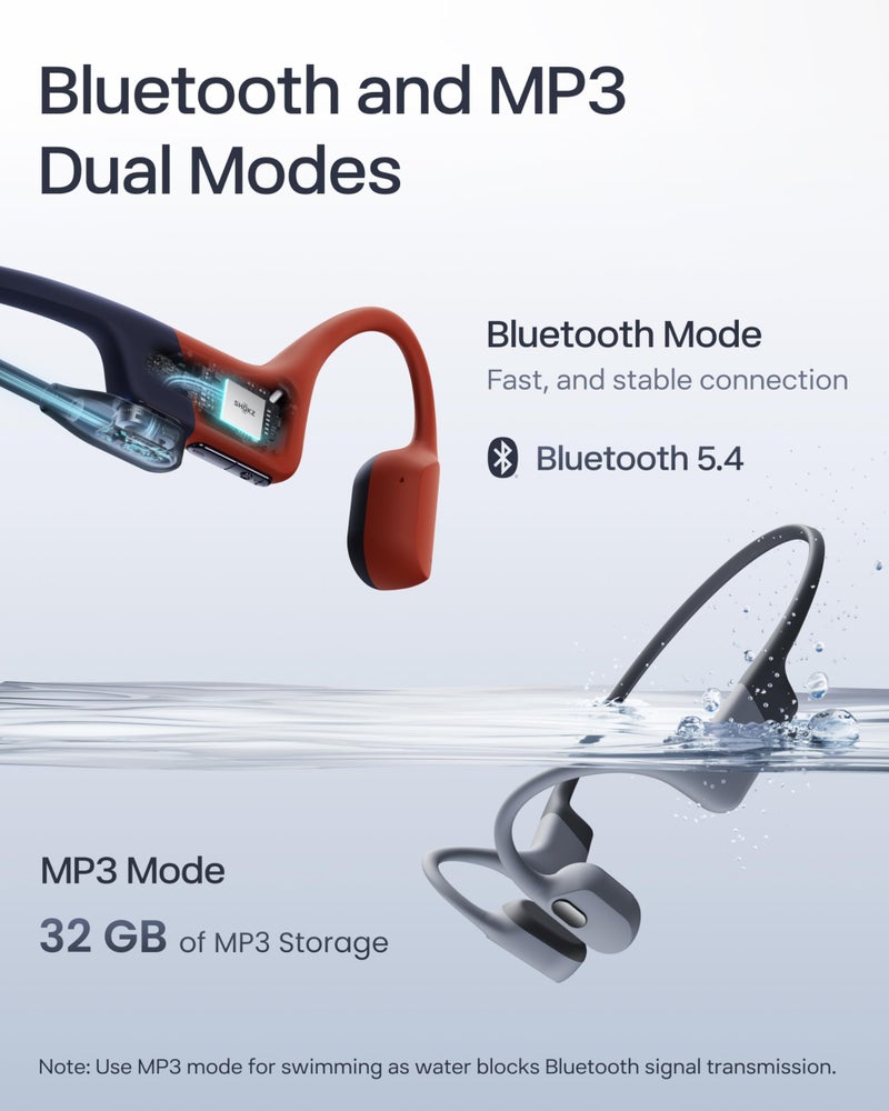 SHOKZ شوكز أوبن سوييم برو - سماعات بلوتوث مفتوحة الأذن ومشغل MP3 بسعة 32 جيجابايت، مقاومة للماء IP68، سماعات توصيل العظام، ملائمة آمنة للتمارين، الجري والسباحة، ميكروفون مدمج، تطبيق، رمادي - Image 4