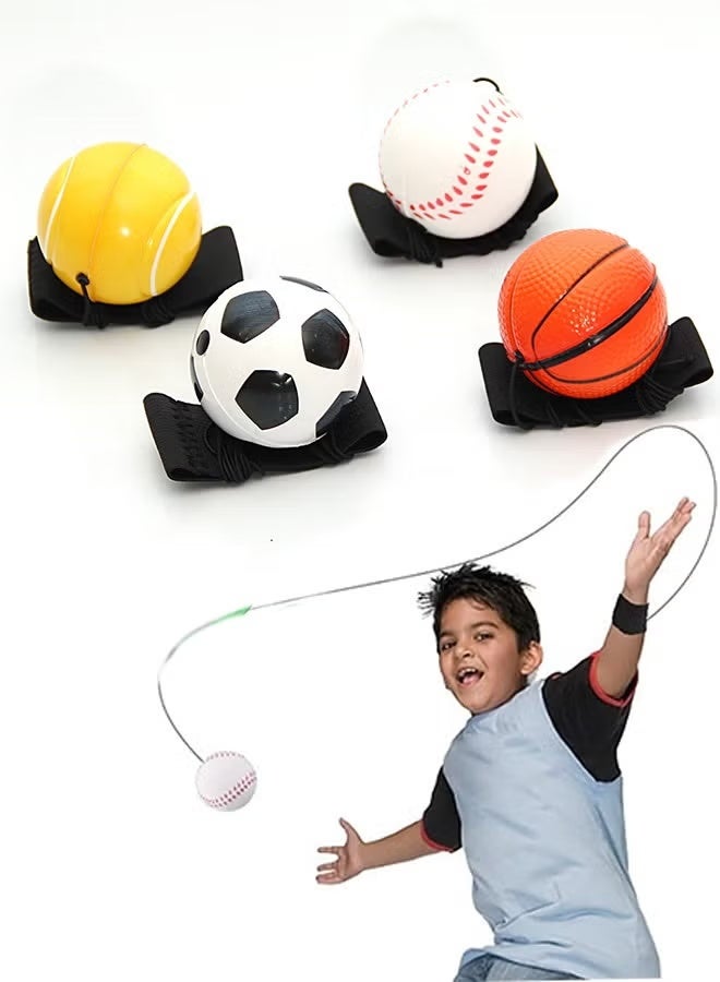 مجموعة من 4 كرات "Space Ball" فائقة الارتداد مزودة بحزام للمعصم؛ كرات رياضية للارتداد والتمارين، لعبة ممتعة للعب الفردي ومناسبة للاستخدام الداخلي والخارجي. - Image 1