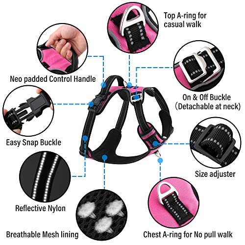 HANK Dog Body Harness - 3M Night Reflective - Oxford Fabric - 4 Adjustable Buckles - Chest (Min 27- Max 32" inches) (Large, Pink) - Image 2