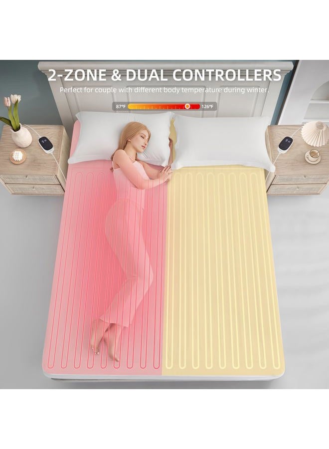 Caperia Heated Mattress Pad Queen Size Electric Mattress Dual Controller Bed Warmer 9 Heat Settings, 1-12 Hours Auto Off Memory Function Deep Pocket, Fast Heating, Machine Washable Queen 60"x80" - Image 2