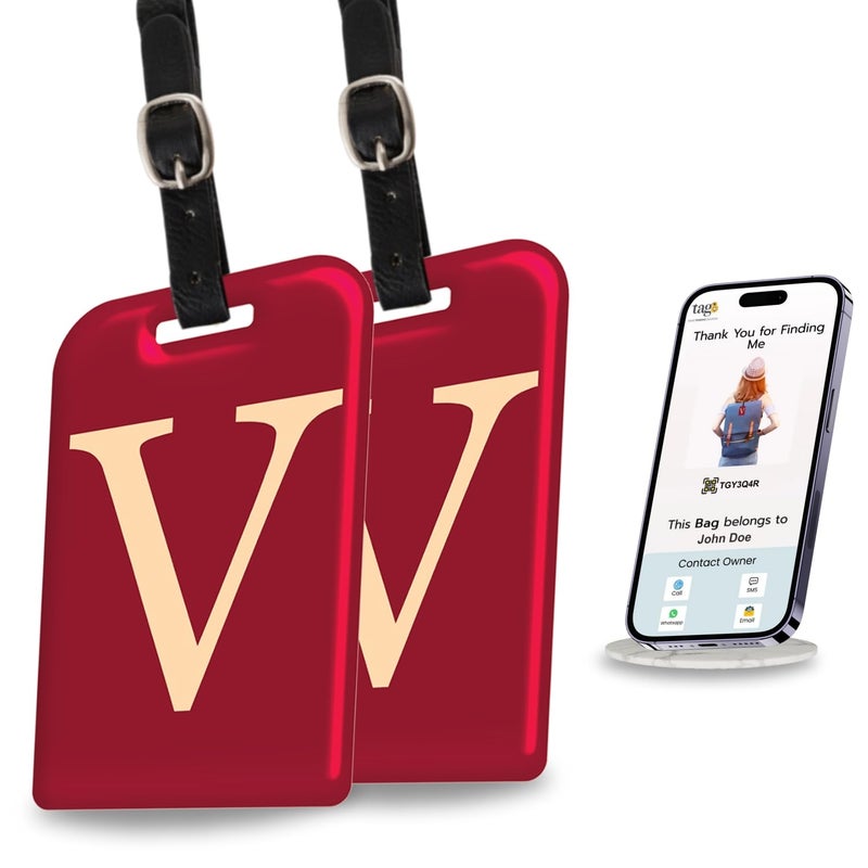 tag8 [Pack 2] Smart Luggage Tag ID with Name Initial B| Bag Tag with Global Loss Recovery Service | Airline Compliant | SITA World Tracer Code Enabled | Smart Alternative to Name Tags | Gift idea (V) - Image 1