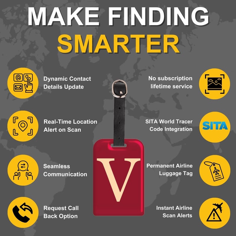 tag8 [Pack 2] Smart Luggage Tag ID with Name Initial B| Bag Tag with Global Loss Recovery Service | Airline Compliant | SITA World Tracer Code Enabled | Smart Alternative to Name Tags | Gift idea (V) - Image 4