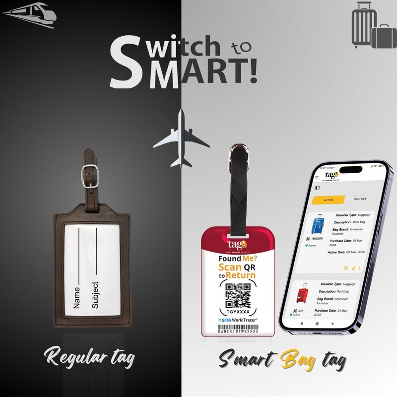 tag8 [Pack 2] Smart Luggage Tag ID with Name Initial B| Bag Tag with Global Loss Recovery Service | Airline Compliant | SITA World Tracer Code Enabled | Smart Alternative to Name Tags | Gift idea (V) - Image 2