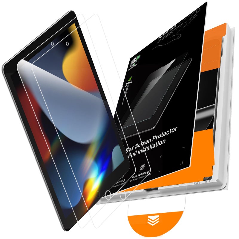 PandaShield 2 Pack for iPad 10.2-inch(9th/8th/7th Gen.) 9H+ Tempered Glass Screen Protector with Easy-Install[12FT Grade Shatterproof] Apple Pencil Compatible,HD Clarity,Scratch Resistant - Image 1