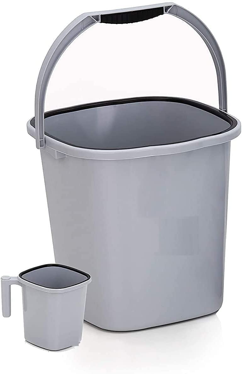 LANKESH ENTERPRISE Strong Plastic Rimmy Bucket Mug Bathroom Set for Kitchen Bathroom Grey 18 Liter - Image 1