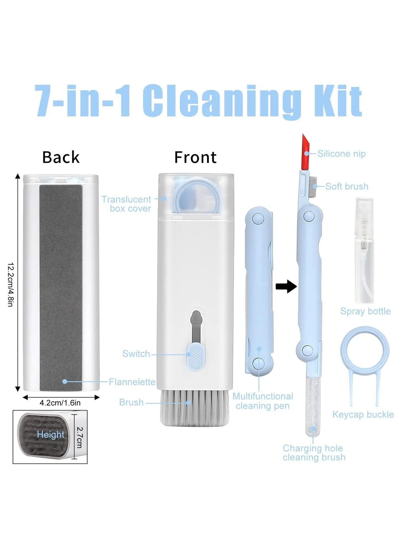 HEXABEX 7 in 1 Portable Multifunctional Cleaning Kit with Pen for Earbud Keyboard Laptop Mobile