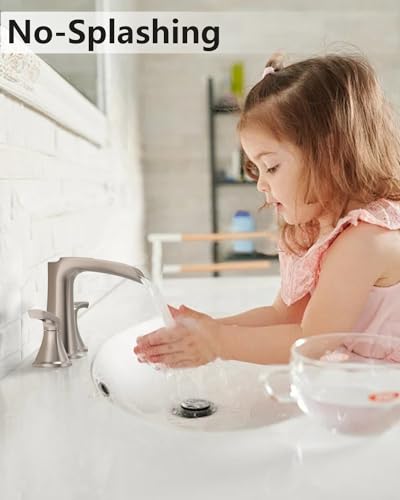 Fapully Brushed Nickel Bathroom Faucet 3 Hole, Waterfall 8 Inch Widespread Bathroom Sink Faucet with Pop-up Drain, Two-Handle Faucet for Bathroom Sink - Image 5