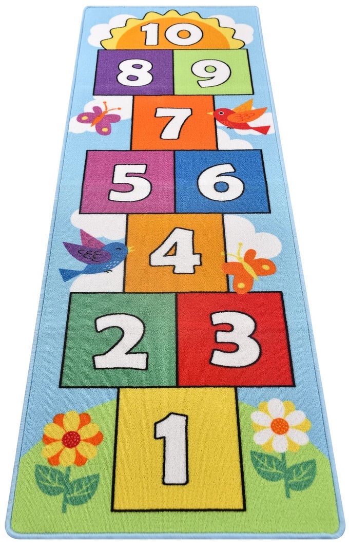HOP AND COUNT HOPSCOTCH RUG KIDS FLOOR PLAY AREA RUG GAME CARPET CRAWL JUMP MAT CHILDREN NUMBERS LEARNING NONSLIP RUG GREAT FOR AGES 3 TO 7 BOYS GIRLS HOME DECOR 26X78