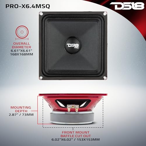 DS18 PRO-X6.4MSQ 6.5X6.5'' Square Midrange Loudspeaker 500 Watts 250W RMS 4 Ohms (1 Speaker) - Image 4