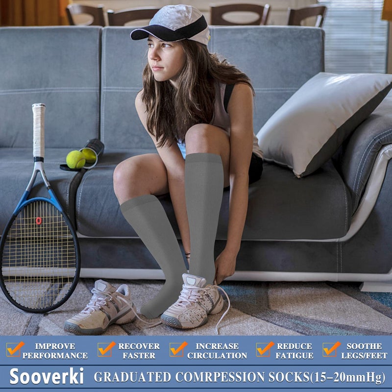 SOOVERKI Compression Socks for Women and Men Circulation (3 Pairs) - Best for Nursing,Running,Travel Knee High Socks - Image 3