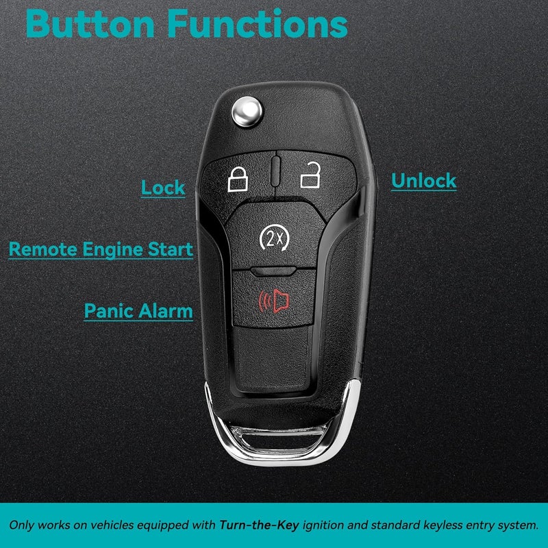 Amicarep Key Fob Replacement Car Key 4-Button Keyless Entry for Ford Vehicles - Image 3