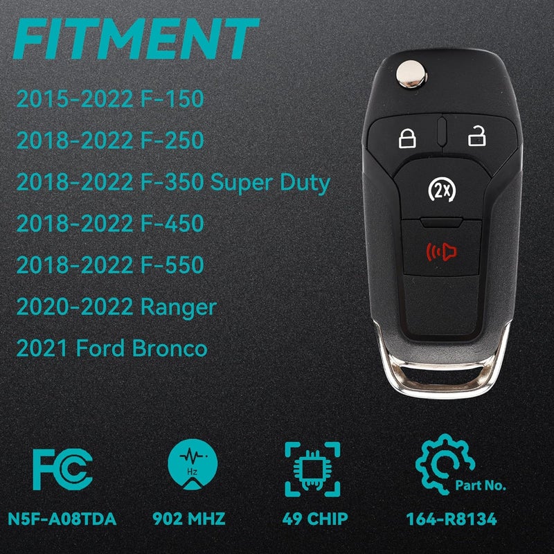 Amicarep Key Fob Replacement Car Key 4-Button Keyless Entry for Ford Vehicles - Image 2
