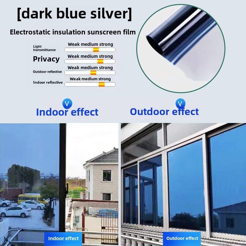 Wholesale One-Way Privacy Sunscreen Film for Home dark blue silver (outer dark blue inner silver) 