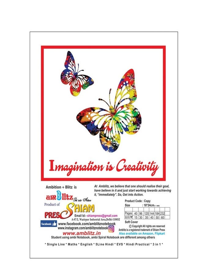 Amblitz Copy - Soft Cover Notebook - 18 * 24 cm - 120 Page - Combo-Single Line, English, Maths - Pack of 6 - Image 3