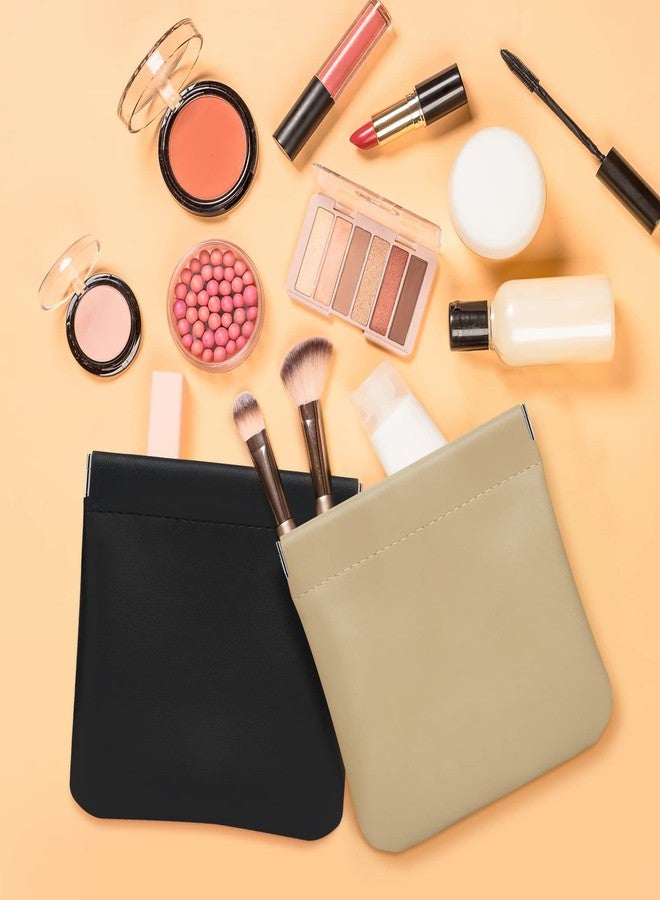 Tanfeine Lambskin Pocket Cosmetic Bag Makeup Organizer, 2pcs Portable Squeeze Top Make Up Bags for Women Ladies, Mini Multipurpose Storage Bag for Travel, Lipsticks, Headphones, Cosmetics, Coins (A) - Image 3