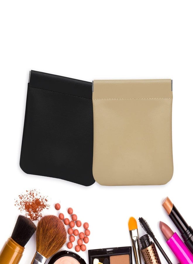 Tanfeine Lambskin Pocket Cosmetic Bag Makeup Organizer, 2pcs Portable Squeeze Top Make Up Bags for Women Ladies, Mini Multipurpose Storage Bag for Travel, Lipsticks, Headphones, Cosmetics, Coins (A) - Image 1