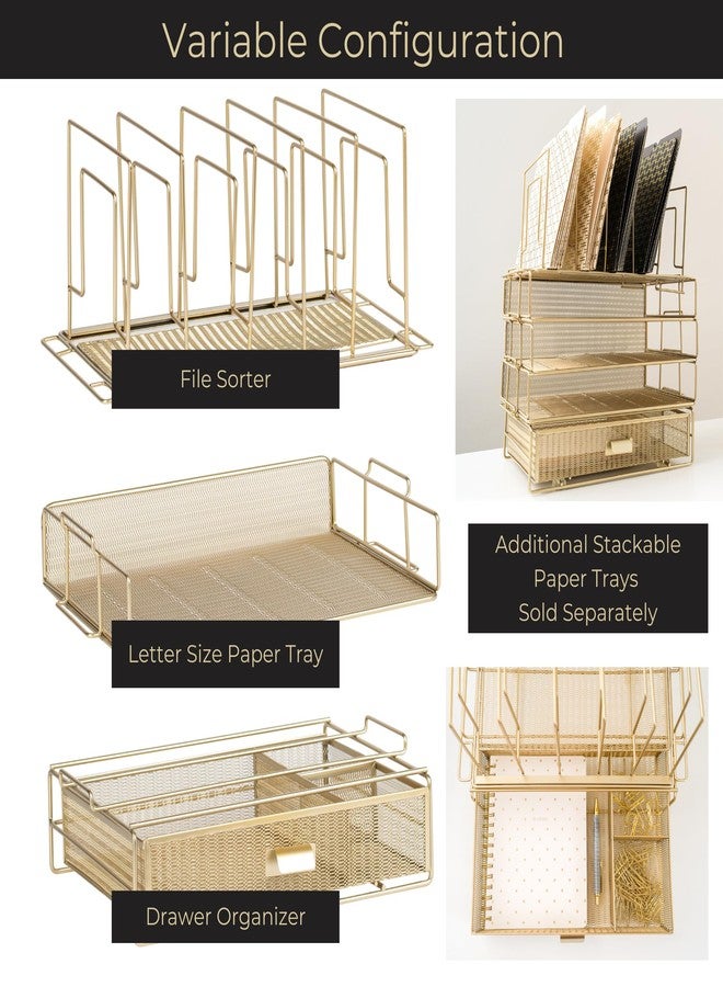 BLU MONACO Gold Desk Organizer, Gold Desk Accessories Set for Women, Includes Detachable File Organizer, Stackable Paper Tray & Drawer, Office Supplies for Desk - Image 2