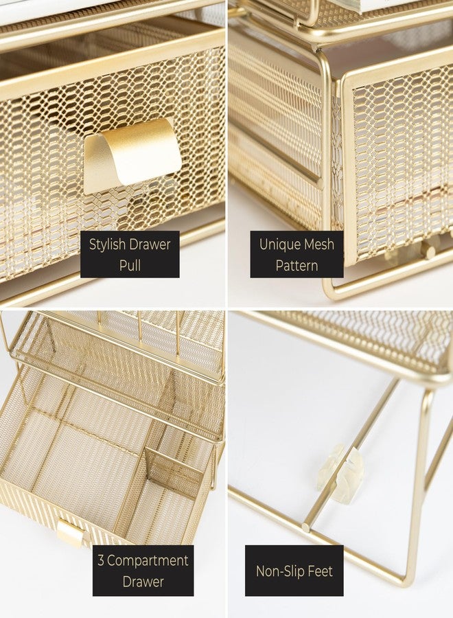 BLU MONACO Gold Desk Organizer, Gold Desk Accessories Set for Women, Includes Detachable File Organizer, Stackable Paper Tray & Drawer, Office Supplies for Desk - Image 4