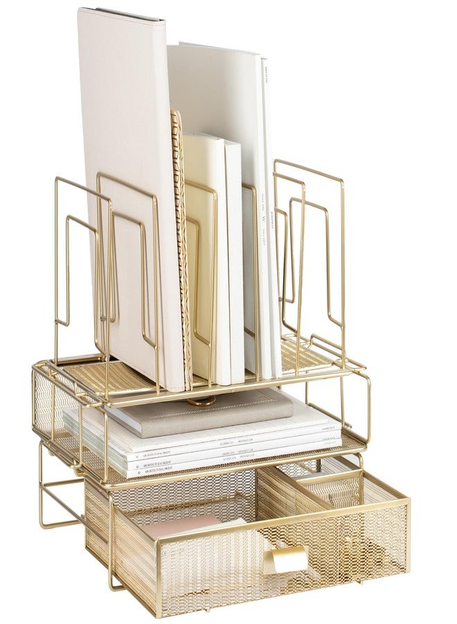 BLU MONACO Gold Desk Organizer, Gold Desk Accessories Set for Women, Includes Detachable File Organizer, Stackable Paper Tray & Drawer, Office Supplies for Desk - Image 1