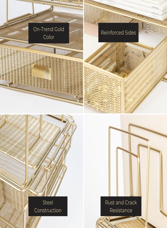 BLU MONACO Gold Desk Organizer, Gold Desk Accessories Set for Women, Includes Detachable File Organizer, Stackable Paper Tray & Drawer, Office Supplies for Desk - Image 5