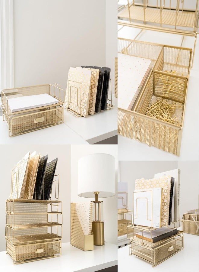 BLU MONACO Gold Desk Organizer, Gold Desk Accessories Set for Women, Includes Detachable File Organizer, Stackable Paper Tray & Drawer, Office Supplies for Desk - Image 3