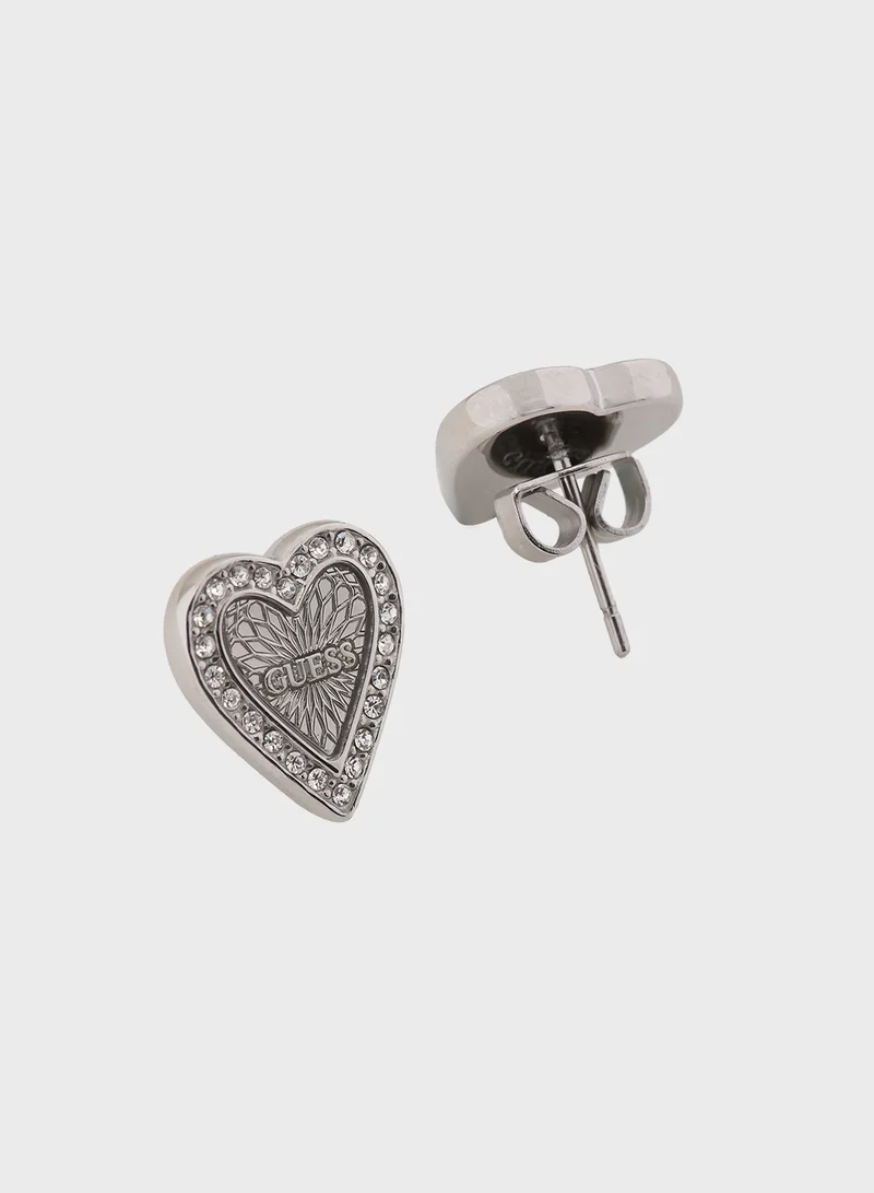 جس LADY'S 14MM HEART STUDS EARRING SILVER