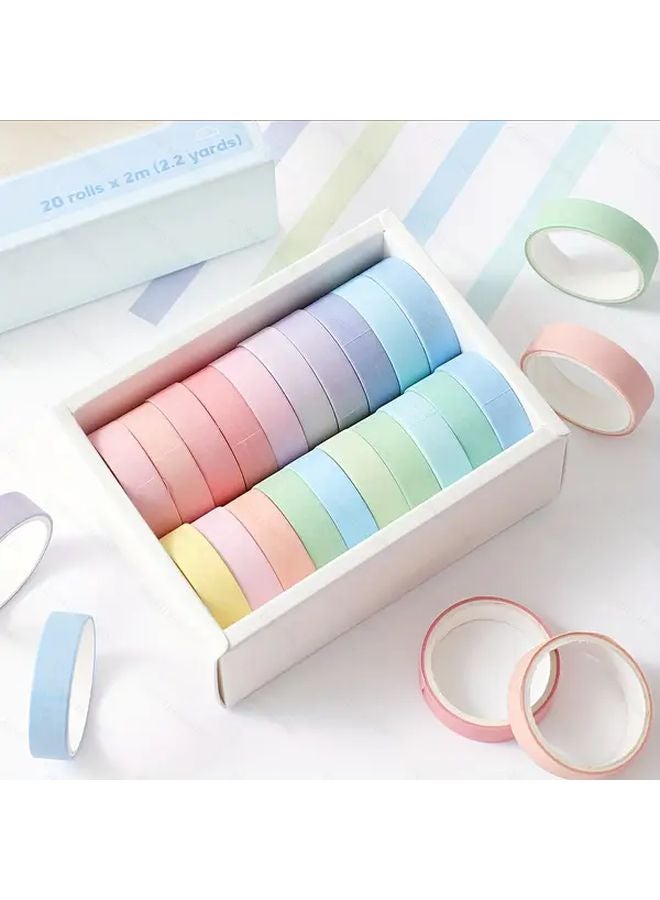 Basic Washi Tape Set 20 Rolls Colorful Paper Tapes for Bullet Journal Planner DIY Crafts - Image 2
