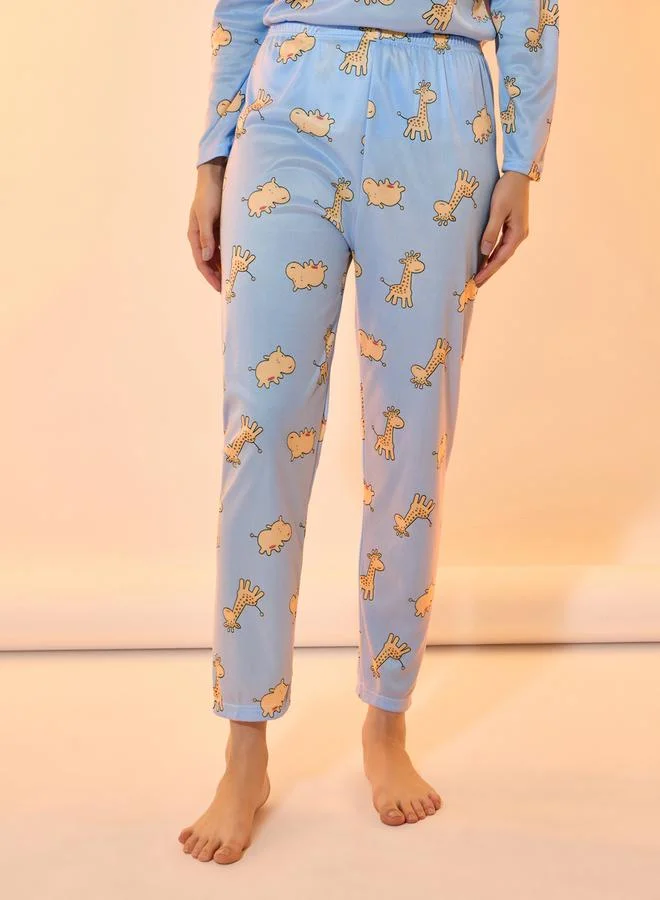Take Two All Over Giraffe Print Long Sleeve T-Shirt & Pyjama Set
