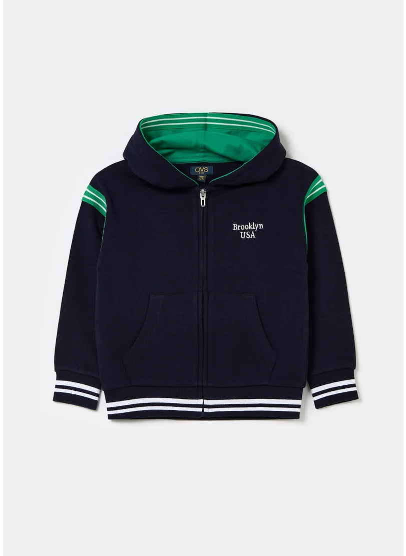 او في اس Full-zip sweatshirt with college print and striped edging