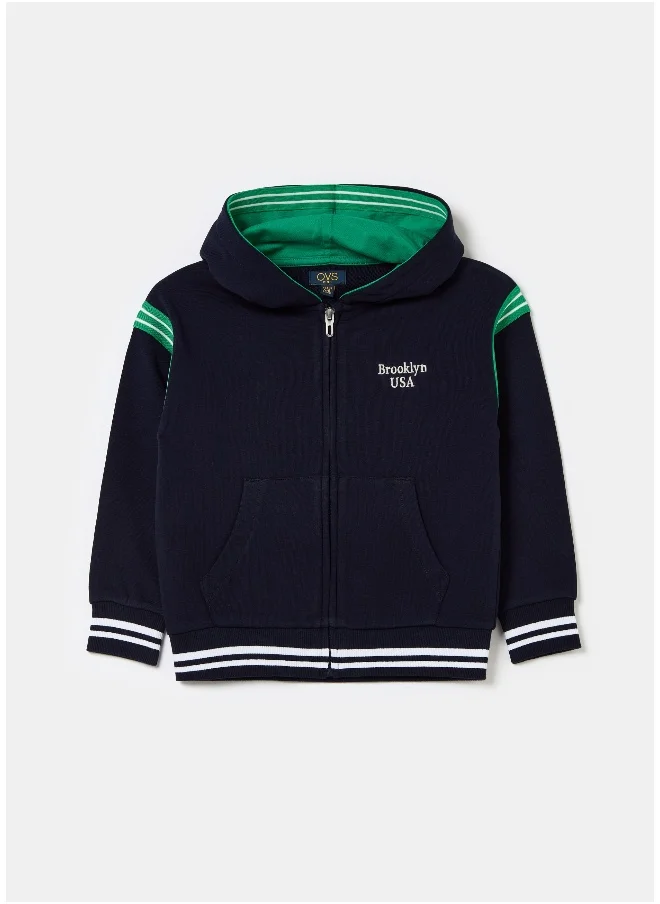 Ovs Full-zip sweatshirt with college print and striped edging