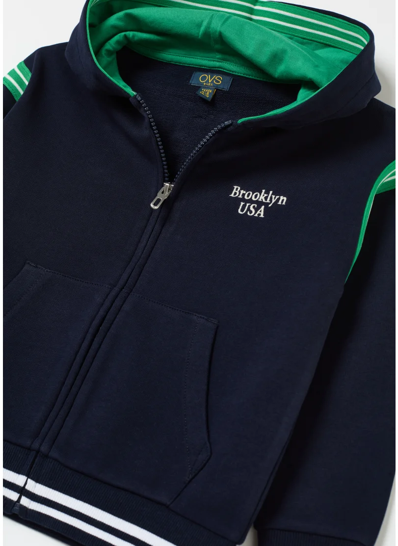 Ovs Full-zip sweatshirt with college print and striped edging