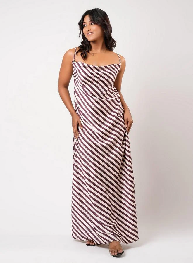 Aadaraya Sleeveless Striped Maxi Night Gown