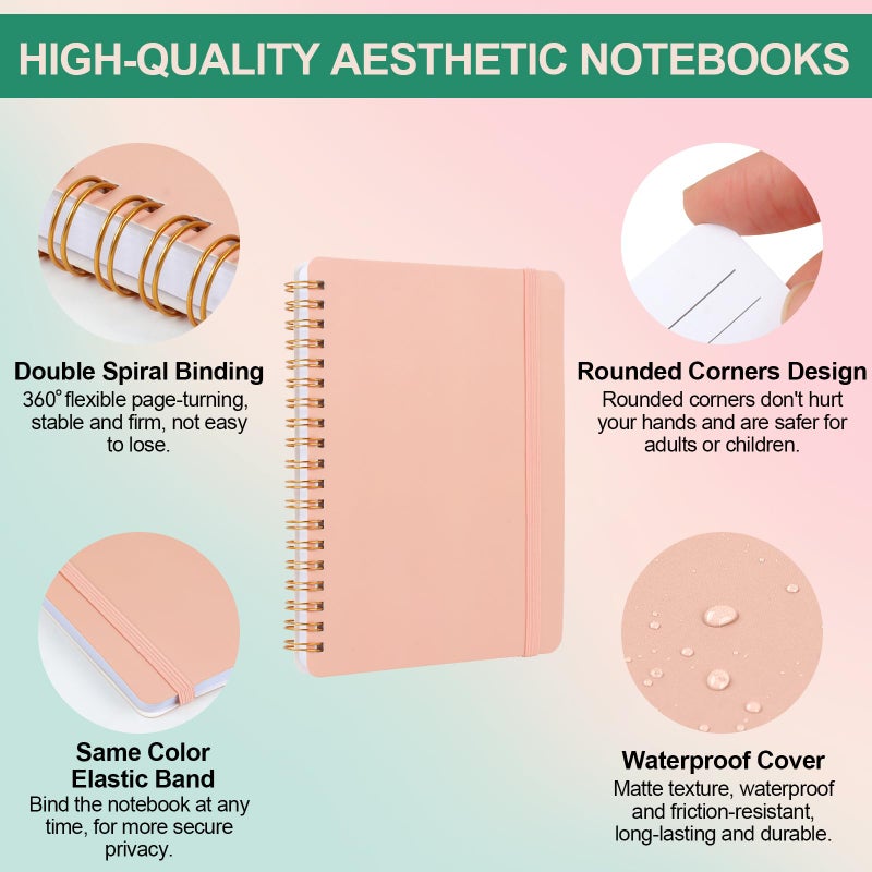 Utron 3 Pcs Small Spiral Notebook 5X7  Notebooks For Note Taking  Pink Spiral Journal Notebook  Work Notebook Small Notebooks 5X7 With Strap  Cute Notebooks For Women 70 Sheets/Note Books - Image 3